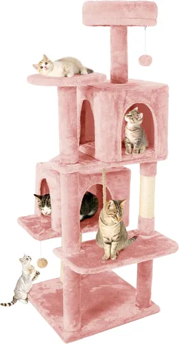 Miniatura 13 de Torre de árbol para gatos de varios niveles de 54 pulgadas con hamaca, condominios y postes rascadores, muebles grandes para gatos