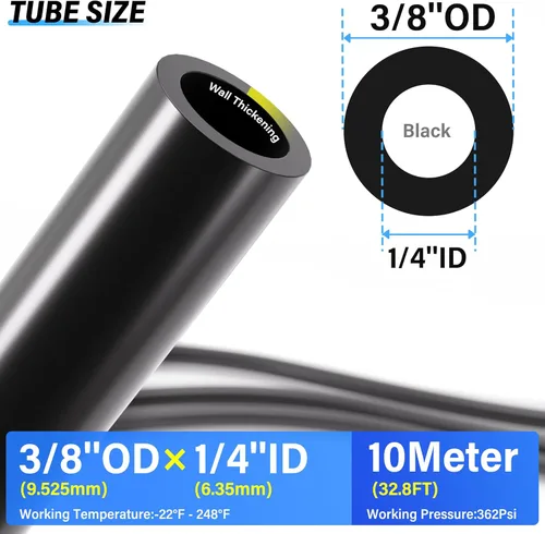 Miniatura 3 de TAILONZ PNEUMATIC Negro DOT 3/8 pulgadas de 32.8 ft 32.8ft Nylon Air Tubing Kit Tubería Manguera de tubería de línea de aire Tubería o transferencia