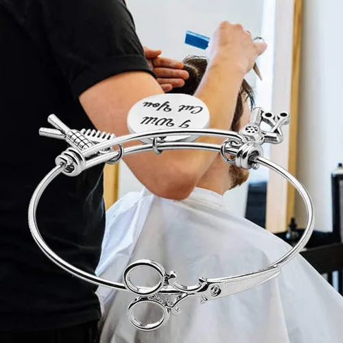 Miniatura 8 de HOLLP Pulsera extensible para peluquería para estilista de peluquería, regalo con texto en inglés "I Will Cut You", joyería de peluquería con peine