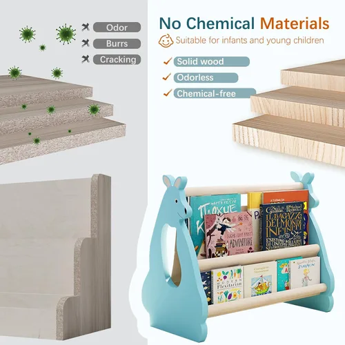 Miniatura 5 de Estantería infantil de doble cara – Estantería portátil de 2 niveles para niños pequeños, estante para libros para habitaciones de niños y sala