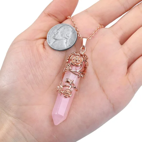 Miniatura 4 de Jovivi Collar puntiagudo de cristal curativo natural envuelto en flores, colgante de piedras preciosas de prisma hexagonal, collar de péndulo