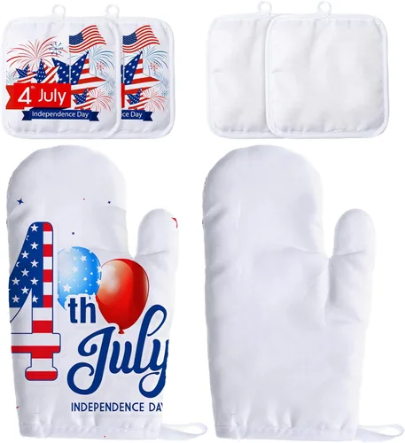 Patelai Juego de 6 guantes de horno de sublimación en blanco, incluye guantes de horno resistentes al calor por sublimación en blanco y soportes