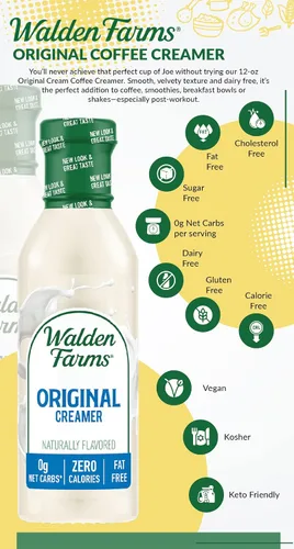 Miniatura 8 de Walden Farms Original Coffee Creamer – Cero calorías, sin grasa, sin azúcar, baja en carbohidratos, apta para dieta cetogénica, sin lácteos, vegana