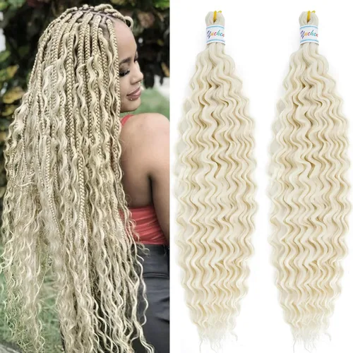 Miniatura 11 de Cabello para trenzar rizado ondulado negro 1B preestirado de onda oceánica profunda de ganchillo bohemio para trenzar de 16 pulgadas, 2 paquetes