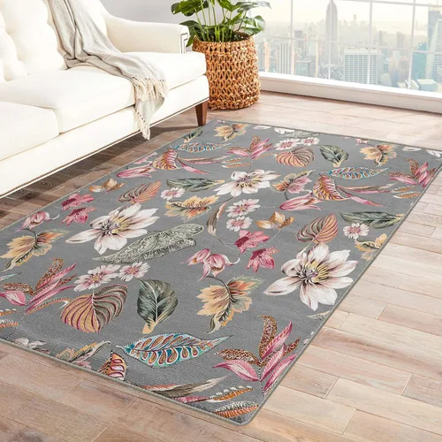 Alfombra botánica pequeña de 2 x 3 pulgadas, alfombra floral, lavable para entrada, dormitorio, sala de estar, alfombra suave antideslizante de pelo
