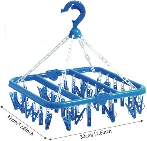 Miniatura 2 de Clip and Drip Hanger Percha de ropa Estante de secado 32 clips (azul)