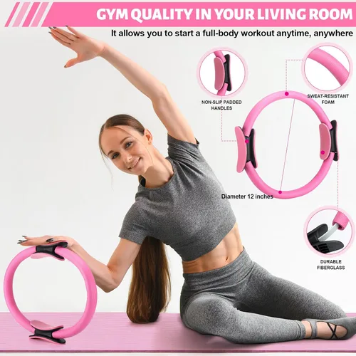 Miniatura 4 de RoundFunny Juego de 18 anillos de pilates esenciales para mujer, anillo de pilates y pelota de resistencia al tobillo, correa de yoga, calcetines