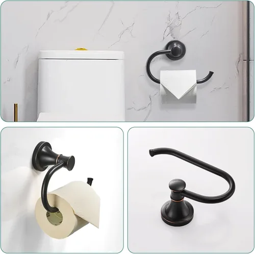 Miniatura 5 de Hoimpro Juego de Accesorios de Baño de Bronce Frotado con Aceite, Conjunto de 4 Piezas de Herrajes de Montaje en Pared con Barra Portatollas Bronce