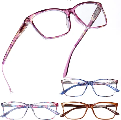Miniatura 10 de Henotin Paquete de 4 lentes de lectura para mujer, bloqueo de luz azul, bisagra de resorte, lentes de lectura antifatiga ocular para computadora