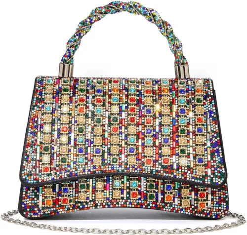 Miniatura 9 de Bolso de mano con strass para mujer, bandolera brillante y bolsos para boda, fiesta, noche, bolso cruzado