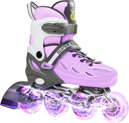 SUPER YOUNGSTER Patines en línea ajustables para niños y niñas de 4 a 12 años con ruedas iluminadas, patines en línea para niños y niñas Púrpura