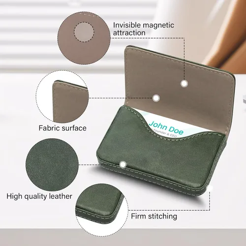 Miniatura 3 de Cartera con bloqueo RFID - Tarjetero minimalista de cuero para negocios, 12-verde, Pequeña, Slim