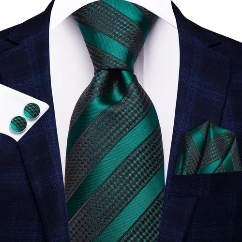 Miniatura 51 de Hi-Tie Corbatas de seda para hombre, diseño de cachemira a rayas, con bolsillo, gemelos cuadrados, conjunto formal de negocios