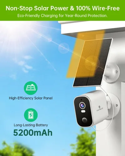 Miniatura 2 de SYMYNELEC Cámaras de seguridad solares inalámbricas para exteriores, cámara WiFi alimentada por batería 2K con detección de movimiento