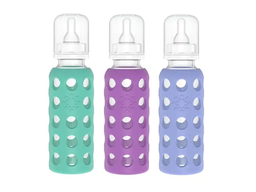 Miniatura 25 de Lifefactory Biberón de vidrio sin BPA Funda protectora de silicona Paquete de 3 de 9 onzas Papaya, col rizada y arándanos Papaya/Kale/Arándano