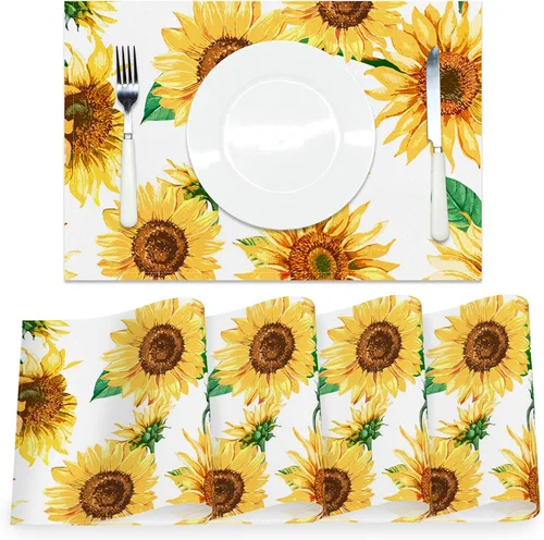 Miniatura 22 de AOFOTO Juego de 4 manteles individuales con estampado de flores silvestres coloridas, manteles individuales artísticos rectangulares modernos