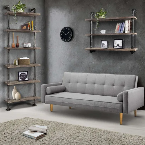 Miniatura 2 de Industrielles Bücherregal, 6 Ebenen, modernes Leiterregal, Holzregal, Ausstellungsregal, Wandmontage, Metallregal, Bücherregal, Vintage Schmiedeeisen