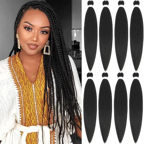 Miniatura 41 de Alrence Cabello estirado para hacer trenzas, trenza larga de 30 pulgadas, 8 paquetes, extensiones profesionales de trenzado de cabello sintético, 1b#