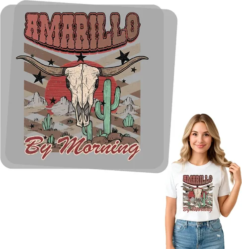 Miniatura 2 de Western DTF Iron-On Graphic – Longhorn Skull Design DIY Prensa de calor para fanáticos de la música country – Listo para imprimir Retro Cowboy