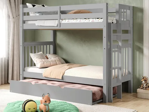 Miniatura 17 de Bedz King Literas altas de tamaño individual sobre individual, estilo Mission con escalera lateral y 2 cajones debajo de la cama, color cereza oscuro