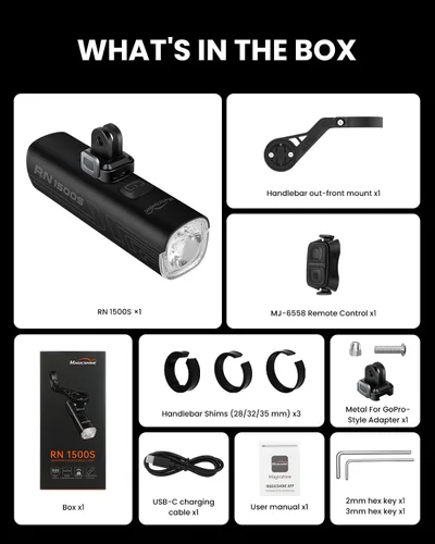 Miniatura 9 de Magicshine Luz de bicicleta RN 1500S, luces de bicicleta para conducción nocturna con montaje inferior, control FTR LightSync, recargable por USB
