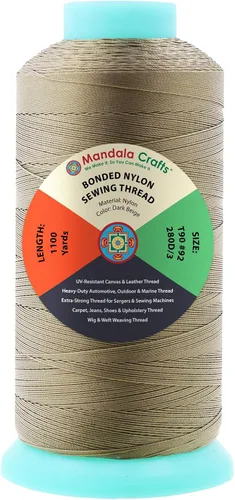 Miniatura 312 de Mandala Crafts - Hilo de nailon para coser cuero, tapicería, mezclilla y para trenzar el pelo; resistente, 1500 yardas, tamaño 69 T70 Marrón