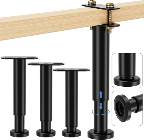 Miniatura 10 de Juego de 4 patas de repuesto ajustables para cama, patas de soporte de marco de cama de metal ajustables de 5.9 a 9.84 pulgadas, patas de soporte