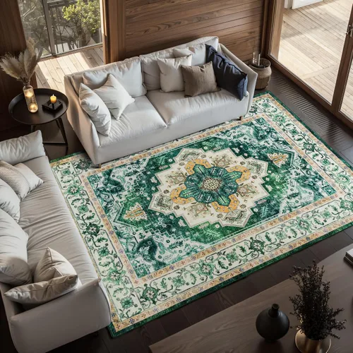 Miniatura 46 de Alfombras de 6 x 9, alfombras grandes lavables con flores estilo boho, alfombra de pelo bajo antideslizante y ultradelgada, alfombra para puerta