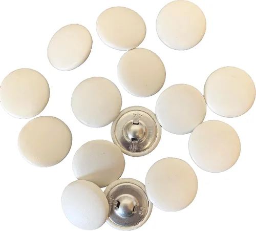Miniatura 57 de Heyiwell 30 botones redondos cubiertos de cuero con vástago de metal, para vestidos de novia, camisas, vestidos, manualidades de costura (beige, mm)