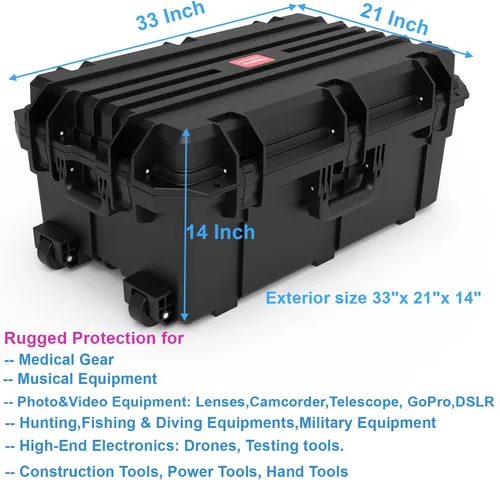 Miniatura 3 de Regetek Funda rígida impermeable, 33 x 21 x 14 pulgadas, funda para equipo con ruedas/espuma personalizable/mango retráctil para electrónica