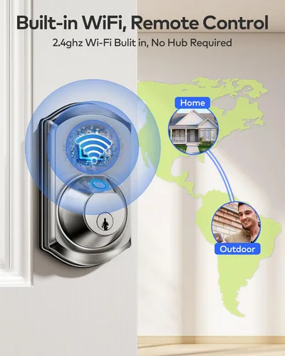 Miniatura 2 de TEEHO TE012W - Cerradura inteligente WiFi, cerradura de puerta de huellas dactilares con Wi-Fi integrado, teclado de entrada sin llave, cerrojo