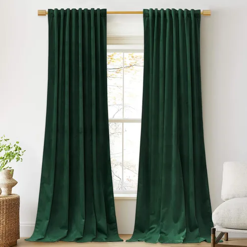 Miniatura 45 de StangH - Cortinas opacas de terciopelo con pestaña trasera, aislamiento térmico, para puerta corrediza, dormitorio, telón de fondo, estudio, teatro