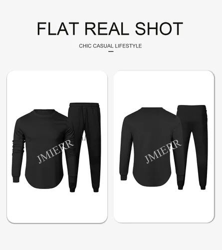 Miniatura 9 de JMIERR Conjunto de 2 piezas para hombre, sudadera de algodón de color liso, sudadera y pantalones deportivos