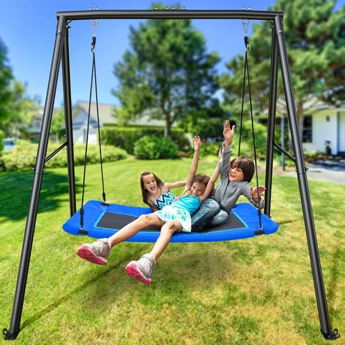 Miniatura 6 de Trekassy Columpio de Plataforma Grande Tipo Platillo de 60" con Marco para Niños al Aire Libre, Juego de Columpio de 440lbs con Soporte de Metal