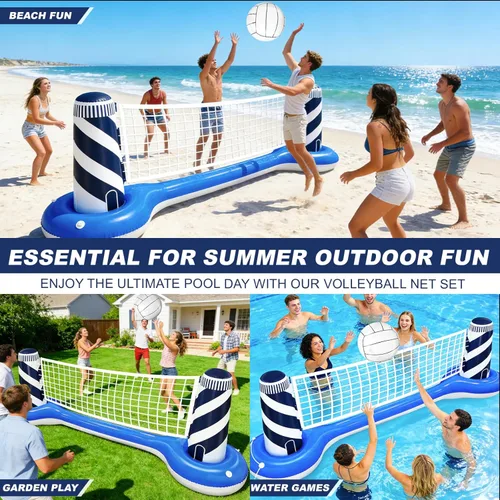 Miniatura 6 de Juego de flotador inflable de red de voleibol con pelota de playa de 19 pulgadas, diseño de faro, juguetes flotantes para deportes acuáticos