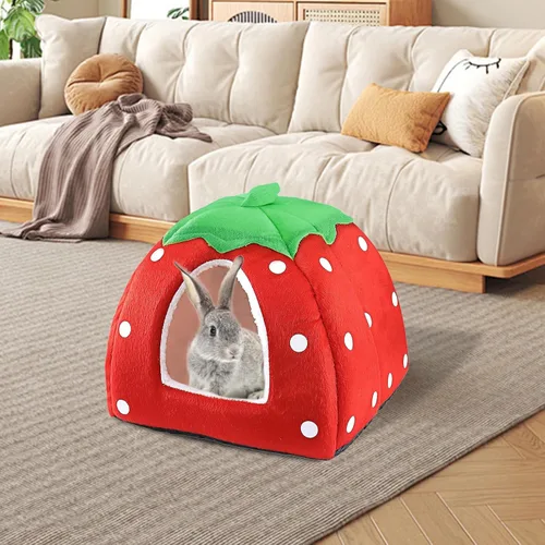 Miniatura 2 de Cama de conejillo de indias, acogedor escondite de conejo con forro polar cálido, lavable, taza para acurrucarse, casa de invierno para mascotas