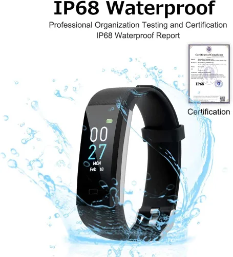 Miniatura 6 de Jawploy Rastreador de actividad física con monitor de frecuencia cardíaca, contador de pasos/calorías, monitor de sueño, reloj inteligente, IP68