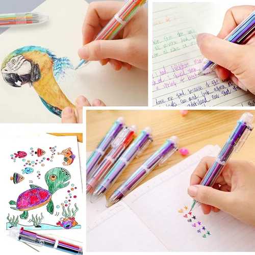 Miniatura 4 de Enyeopd Paquete de 6 bolígrafos multicolor en uno, bolígrafos divertidos para fiestas, bolígrafos retráctiles de colores para suministros de oficina