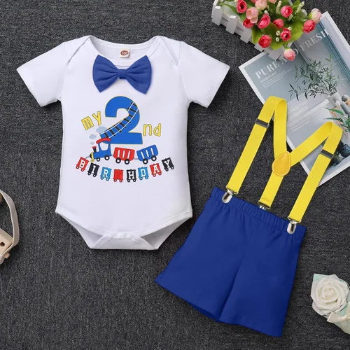 Miniatura 31 de ODASDO Conjunto de 3 piezas y 4 piezas de manga corta con tirantes y espalda en Y para bebé niño