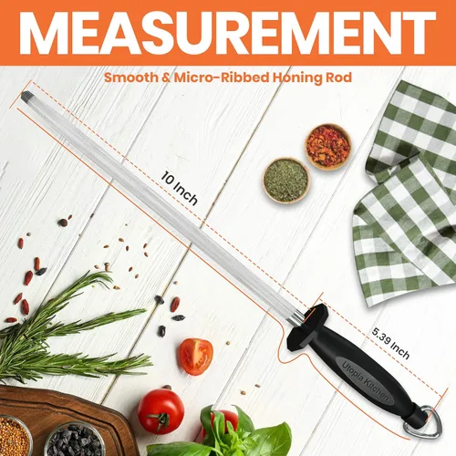 Miniatura 3 de Utopia Kitchen Cuchillo de acero afilado de 10 pulgadas que afila varilla de afilado de acero - negro