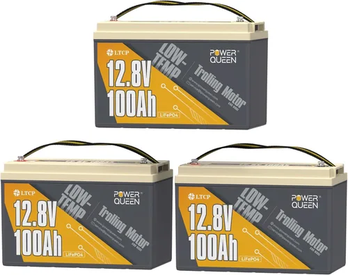 Miniatura 25 de Power Queen Paquete de 2 baterías LiFePO4 de 12 V 100 Ah, BMS integrado de 100 A, batería de litio de 2560 Wh, hasta 15000 ciclos, soporte