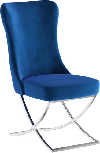 Miniatura 4 de Ottomanson Royal - Juego de 2 sillas de comedor tapizadas de microfibra copetuda, montadas, patas de metal plateado, marco de madera de haya