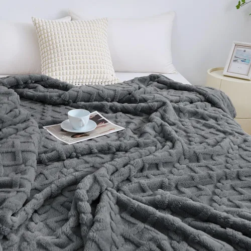 Miniatura 7 de Aganear Manta Gemela – Diseño elegante 3D, manta ligera portátil de lujo súper suave, esponjosa, cálida, acogedora, mullida para sofá, sala de Gris