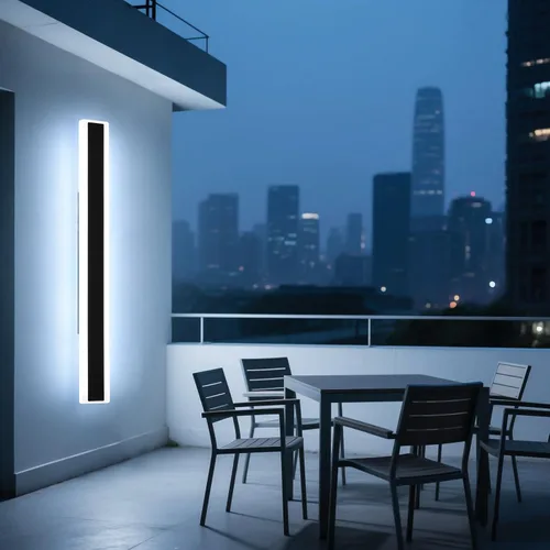 Miniatura 79 de Luz de pared exterior moderna de 47 pulgadas, accesorios de iluminación exterior de acrílico negro de 3000K, montaje en pared, luces de porche