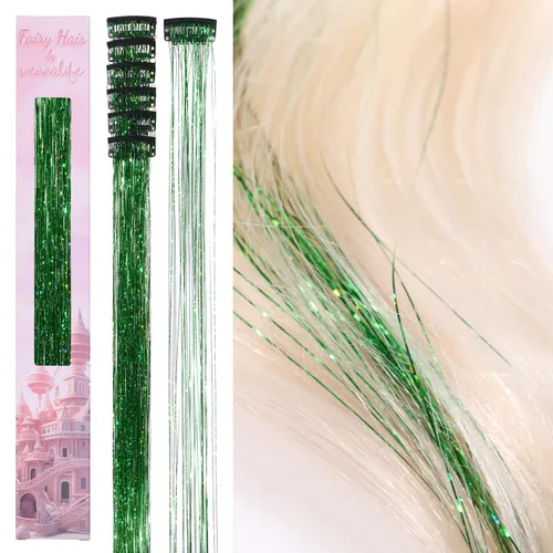 Miniatura 54 de Wennalife 12 piezas de extensiones de cabello azul con clip, extensiones de cabello con clip de colores para niños, pinzas de cabello arcoíris