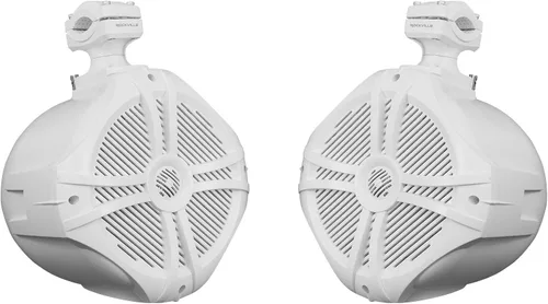 Rockville RWB90W Par de altavoces de torre de wakeboard marinos de 8 pulgadas, 600 W, 200 RMS, giro de 360 grados, impermeable, sonido de alta Blanco