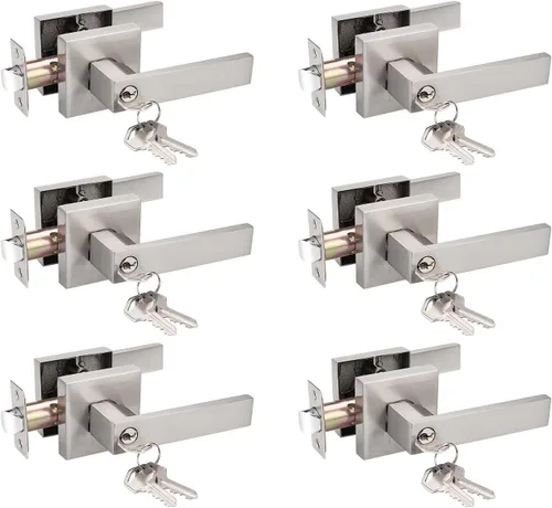 Probrico - Paquete de 6 manijas de puerta para entrada de dormitorio interior, perillas de puerta con cerradura de una llave, entrada con llaves