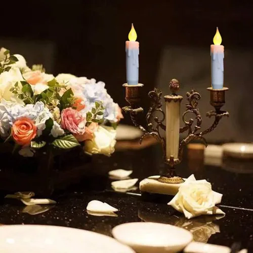 Miniatura 5 de CVHOMEDECO. Velas cónicas parpadeantes LED, velas sin llama con goteo, operadas por batería con temporizador, blancas, 4-3/4 pulgadas, juego de 2