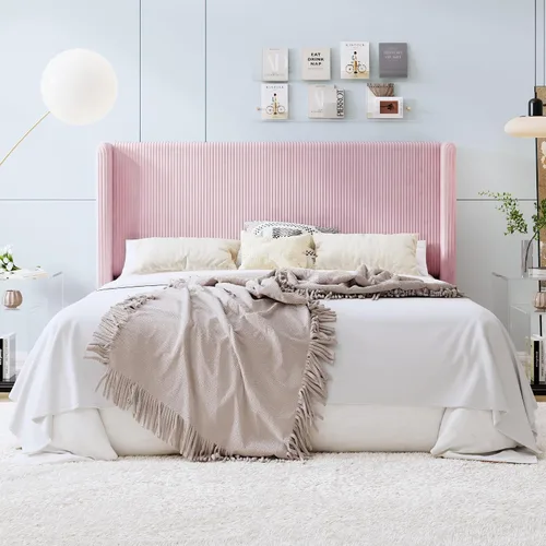 Miniatura 22 de SHA CERLIN - Base de cama tamaño Full tapizada en pana con plataforma y cabecera acolchada con diseño acanalado vertical estilo wingback, 8