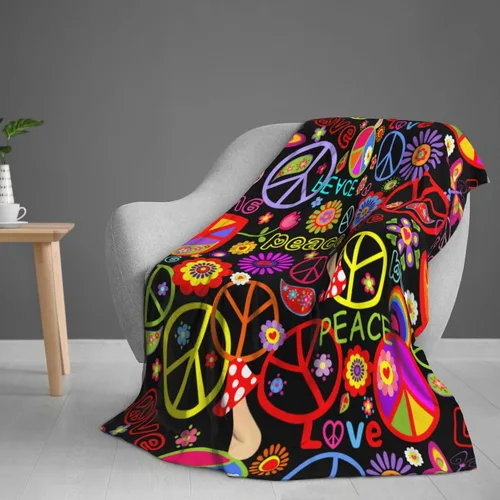 Miniatura 4 de Divertida y colorida manta hippie de paz y amor, mantas suaves de franela manta para cama acogedora y ligera de felpa regalos para mujeres, hombres